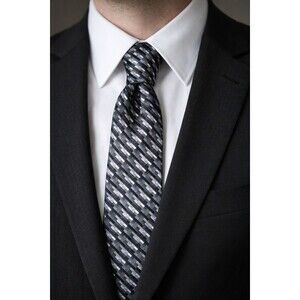 Tie 70s 80s 90s Y2K Mens Statements Gray Black 3.75 Wide 59 Long